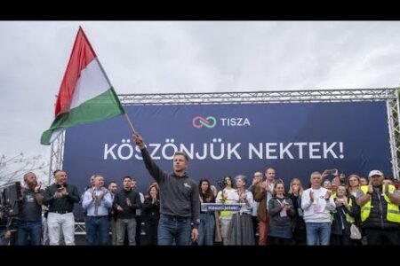 Hungary’s opposition chief Péter Magyar holds a rally in Budapest